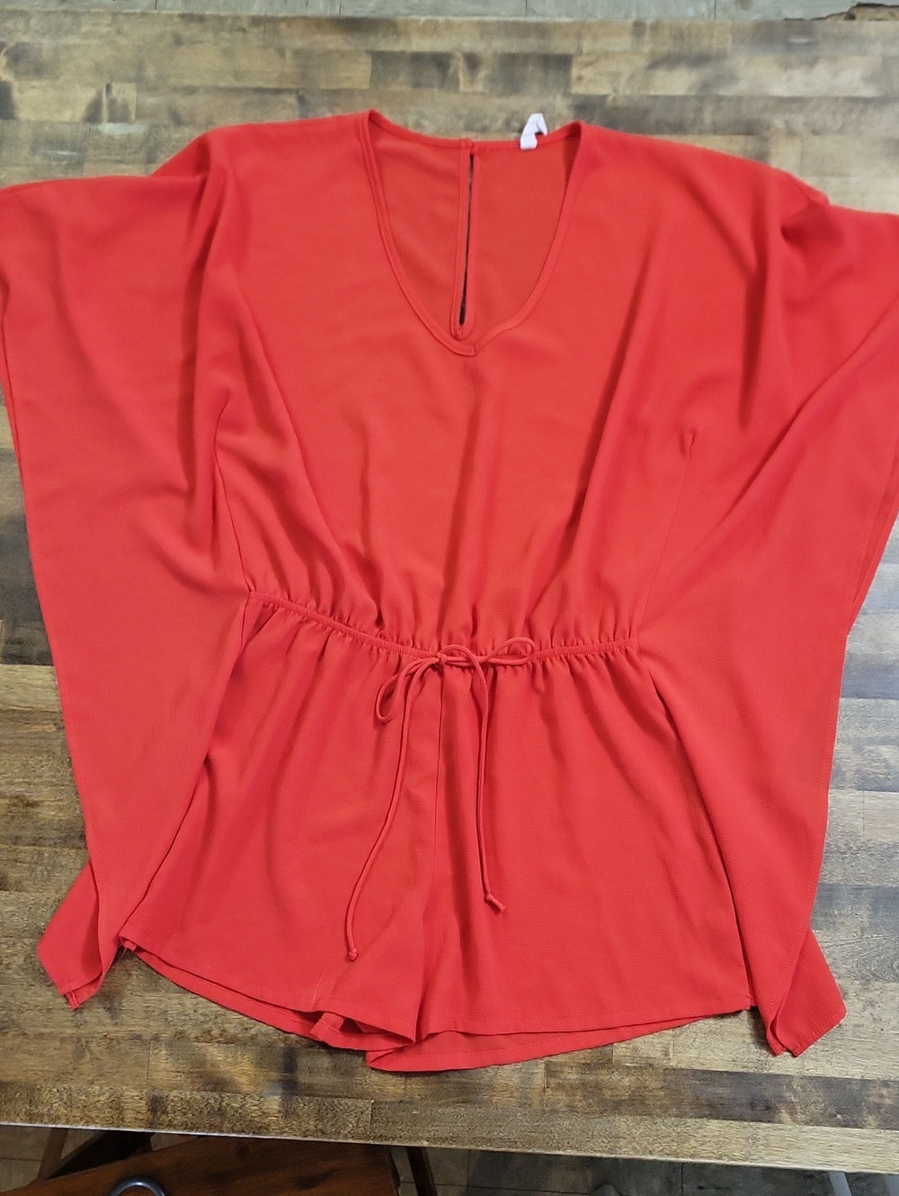 Tyche Coral-Red Drawstring Waist Shorts Romper Size L